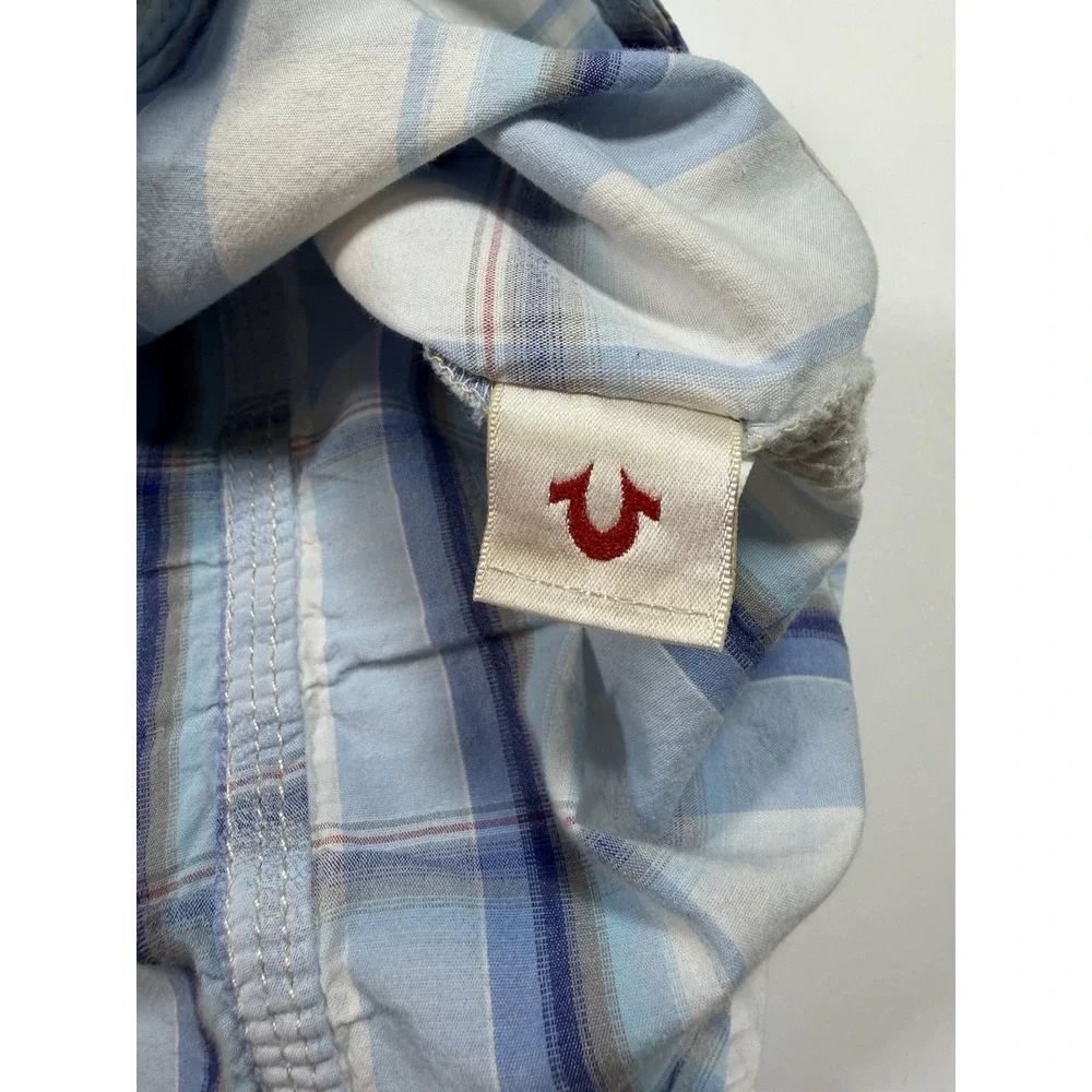 True Religion Mens Western Pearl Snap Buttons Plaid Long Sleeve Shirt Size Large